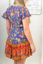 Load image into Gallery viewer, Our Free Spirit Floral Print Tiered Mini Dress is the Ideal Boho Piece. Pair this dress with some booties and a hat for the perfect Fall outfit.