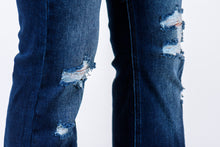 Load image into Gallery viewer, These pair of Fire't Up Kan Cans are the perfect pair of jeans for the girls that like a little sass! With Bootcut "flare" pants coming back, this is the perfect pair! The dark wash is slimming and the distressing give the perfect amount of edge. You won't wanna miss out on these!