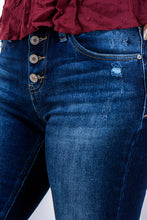 Load image into Gallery viewer, These pair of Fire't Up Kan Cans are the perfect pair of jeans for the girls that like a little sass! With Bootcut "flare" pants coming back, this is the perfect pair! The dark wash is slimming and the distressing give the perfect amount of edge. You won't wanna miss out on these!