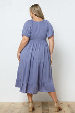 Load image into Gallery viewer, Gulf Coast Gal Embroidered Square Neck Midi Dress (Dusty Blue)