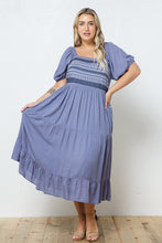 Load image into Gallery viewer, Gulf Coast Gal Embroidered Square Neck Midi Dress (Dusty Blue)
