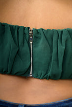 Load image into Gallery viewer, The Perfect Holiday Top is Calling Your Name! Don't Miss Out On Our Drowning Desires Off The Shoulder Chiffon Crop Top! Pair The Staple with Some Black Faux Leather Pants For The Perfect Flirty but Edgy Look!