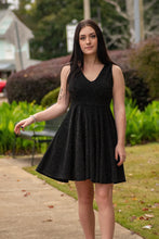 Load image into Gallery viewer, The perfect holiday dress for any ocassion. You will be sure to fall in love with its metalic details, A-line cut, and stretchy fabric! Look cute and feel comfortable in our Picutre Perfect Dress!