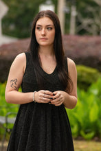 Load image into Gallery viewer, The perfect holiday dress for any ocassion. You will be sure to fall in love with its metalic details, A-line cut, and stretchy fabric! Look cute and feel comfortable in our Picutre Perfect Dress!