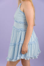 Load image into Gallery viewer, Our Sweet Intervention Dress is the Perfect Shade of Blue to Take From Spring into Summer. We think the Swiss Dot Ruffled Texture is the Perfect Detail to Make Every Girl Feel Her Best!