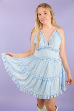 Load image into Gallery viewer, Our Sweet Intervention Dress is the Perfect Shade of Blue to Take From Spring into Summer. We think the Swiss Dot Ruffled Texture is the Perfect Detail to Make Every Girl Feel Her Best!