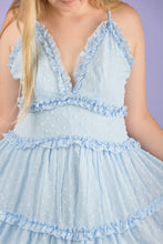 Load image into Gallery viewer, Our Sweet Intervention Dress is the Perfect Shade of Blue to Take From Spring into Summer. We think the Swiss Dot Ruffled Texture is the Perfect Detail to Make Every Girl Feel Her Best!