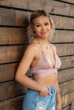 Load image into Gallery viewer, Add a little spice in your closet with our Single's Season Wrap Around Satin Crop! Perfect for a flirty date or night on the town add a mini skirt and some wedges for the complete look!