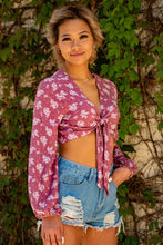 Load image into Gallery viewer, Dress up any outfit with our Out in Bloom Dusty Rose Front Tie Crop Top! Pair this top with some denim shorts and a cute set of sandals or throw on a pair of high-waisted bootcut jeans with some booties for a more boho look! The options are endless with this top!