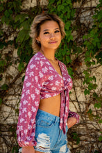Load image into Gallery viewer, Dress up any outfit with our Out in Bloom Dusty Rose Front Tie Crop Top! Pair this top with some denim shorts and a cute set of sandals or throw on a pair of high-waisted bootcut jeans with some booties for a more boho look! The options are endless with this top!
