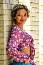 Load image into Gallery viewer, Dress up any outfit with our Out in Bloom Dusty Rose Front Tie Crop Top! Pair this top with some denim shorts and a cute set of sandals or throw on a pair of high-waisted bootcut jeans with some booties for a more boho look! The options are endless with this top!