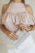 Load image into Gallery viewer, Strut Your Stuff Diamond Embroidered Crossbody Clutch (Light Grey)