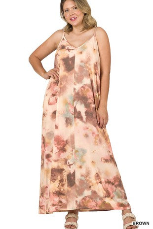Spring Refresh Printed V-Neck Maxi Dress (Brown)