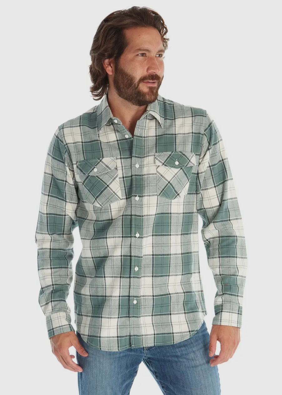 Shotgun Western Long Sleeve Flannel Shirt (Green)