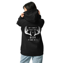 Load image into Gallery viewer, My Family Tree Has a Deer Stand In It Unisex Raglan Hoodie
