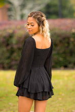 Load image into Gallery viewer, She&#39;s Unstoppable Tiered Tie-Waist Long Sleeve Romper (Black)
