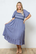 Load image into Gallery viewer, Gulf Coast Gal Embroidered Square Neck Midi Dress (Dusty Blue)
