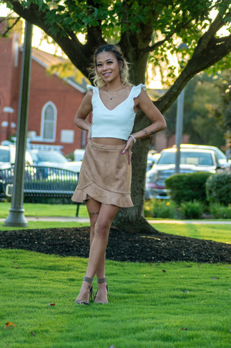 The perfect fall piece for a pumpkin patch! We love the idea of pairing this skirt with a cream bodysuit and some tan thigh high boots! All you need is a PSL and your fall ready!