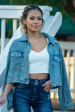 Load image into Gallery viewer, You will fall head over heels for our &#39;Daring Desires&#39; distressed denim jacket! Complete any fall look with our oversized jacket that is sure to keep you warm and stylish! You won&#39;t want to miss out on this closet staple piece! 
