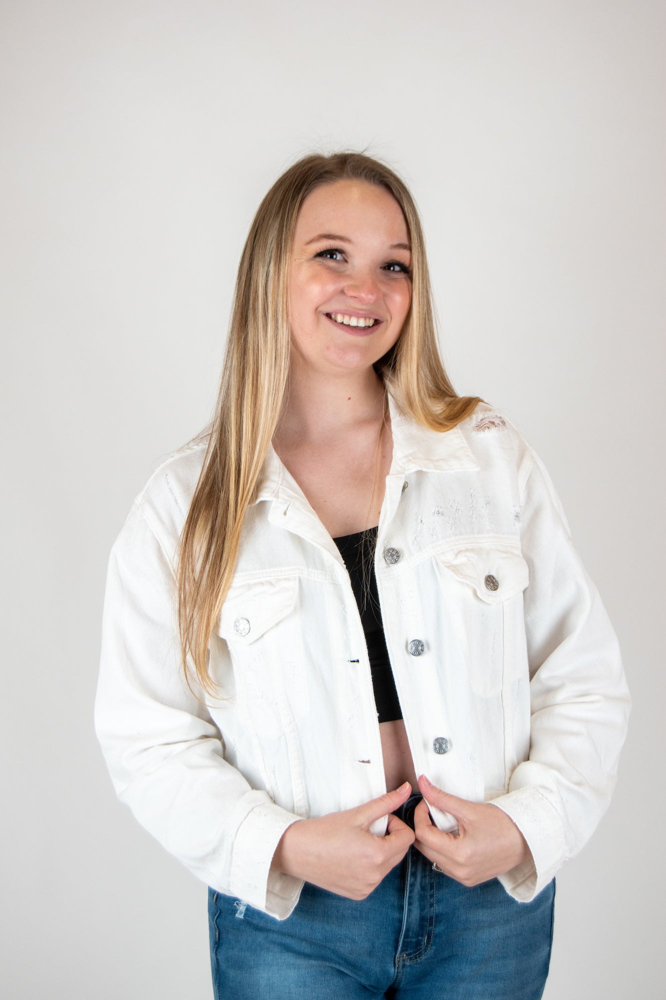 You will fall head over heels for our 'Daring Desires' distressed denim jacket! Complete any look with our oversized jacket that is sure to keep you warm and stylish! You won't want to miss out on this closet staple piece! 