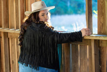 Load image into Gallery viewer, Looking for Boho or Western this Jacket has your Covered! Dress it up with a mini dress and some heels or pair it with a bright red top and some black denim; either way you are sure to have heads turning in our &#39;Fringe Fanatic&#39; Jacket!
