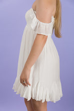 Load image into Gallery viewer, Every Girl needs a LWD (Little White Dress) in their Summer Closet! Pair Our Giving Grace Mini Dress with Our Daring Desires Denim Jacket for the Perfect Girl Next Store Look!
