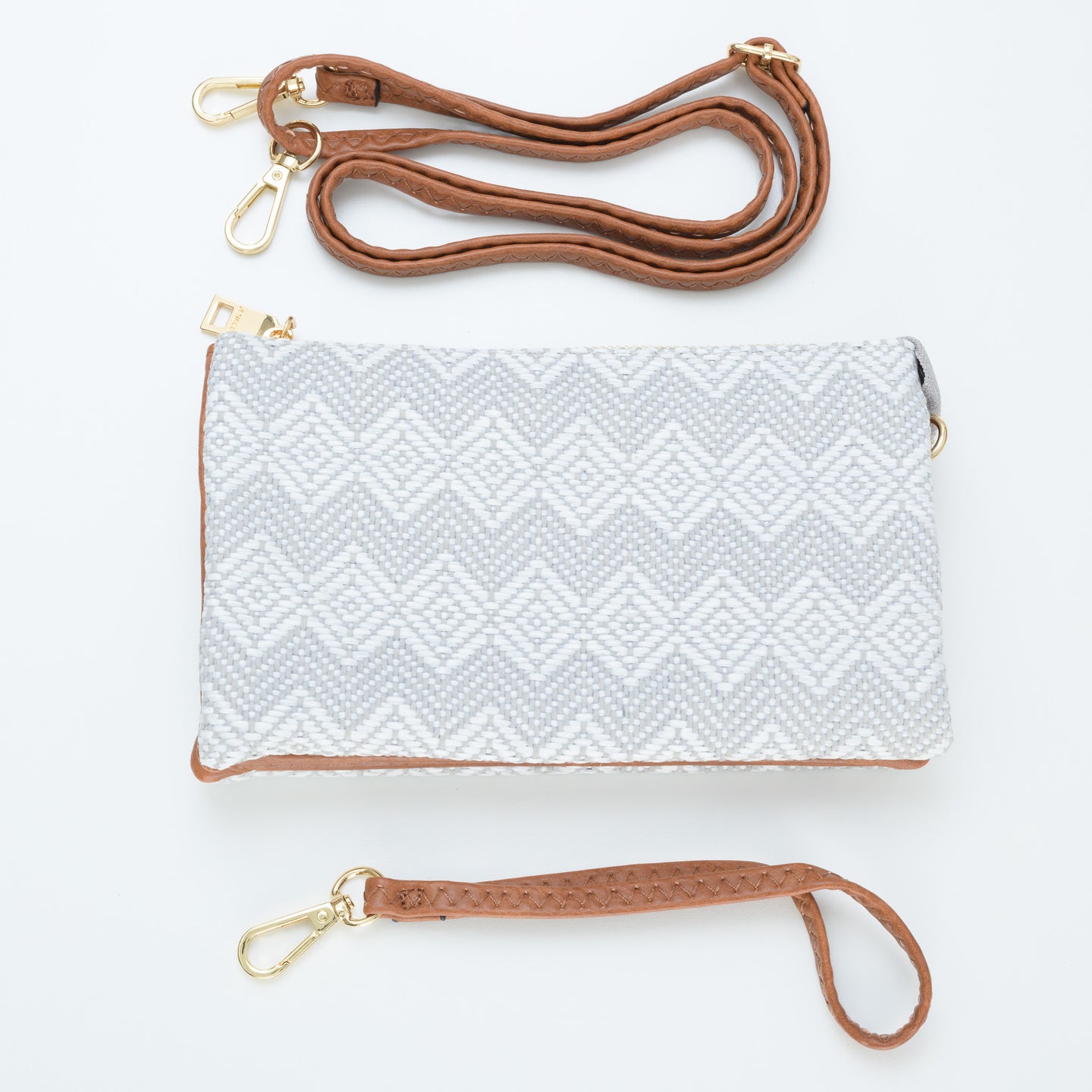Strut Your Stuff Diamond Embroidered Crossbody Clutch (Light Grey)