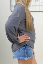 Load image into Gallery viewer, Our Half of My Heart Sweater Top is the perfect light weight sweater to have for any transitional season. The neutral color, makes this top easy to style with anything. The options are truly endless with our Half of My Heart Long Sleeve Waffle Knit Sweater Top!
