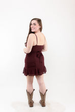 Load image into Gallery viewer, Love At First Sight Ruched Mini Dress (Wine)

