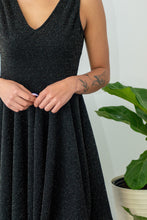 Load image into Gallery viewer, The perfect holiday dress for any ocassion. You will be sure to fall in love with its metalic details, A-line cut, and stretchy fabric! Look cute and feel comfortable in our Picutre Perfect Dress! 
