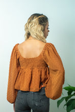 Load image into Gallery viewer, You don&#39;t want to miss out on the perfect top for the holidays! This top is sure to be a staple for the fall season and the textured swiss dots add a little extra spice! For a casual look, pair our Pure Memory top with some black denim, black botties, boho hat and you will be sure to get all of the compliments!
