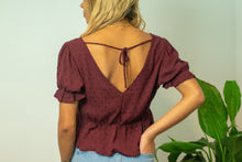 Load image into Gallery viewer, You&#39;re sure to love this wine colored baby doll top! There are so many dainty details to love! Match this top with a pair of black skinny jeans and black booties for an edgy look that is sure to turn heads!
