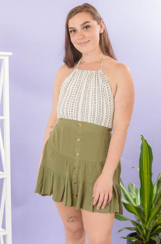 The Perfect skirt to keep you cool in the hot summer heat! You won't want to miss out on our Wandering Soul mini Skirt! Pair our Wandering Soul Skirt with Our Between The Lines Crop Top For the Perfect Boho Fit'.