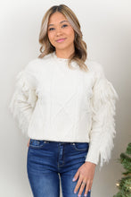 Load image into Gallery viewer, Somewhere South Cable Knit Fringed Sleeve Sweater (Ivory)
