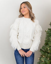 Load image into Gallery viewer, Somewhere South Cable Knit Fringed Sleeve Sweater (Ivory)
