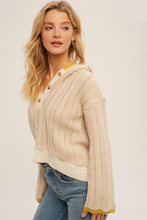 Load image into Gallery viewer, Changing Your Story Colorblock Cropped Sweater with Hoodie (Beige)
