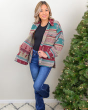 Load image into Gallery viewer, If Boho and Western Could Create a Perfect Combination, Our Aztec Nights Shacket would give all the Vibes! With its Thick Material to keep you warm those winter nights and multi-colored print, we are sure this piece will become your new closet winter staple! 
