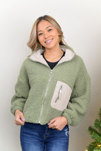 Load image into Gallery viewer, Our Feeling Just Right Teddy Jacket is the perfect piece for sweater weather! This jacket is great quality and features a unique corduroy detail on the pocket and inside the zipper. It&#39;s also cropped in length to flatter your figure, but longer than your high waisted jeans! You won&#39;t want to miss out on this Piece!
