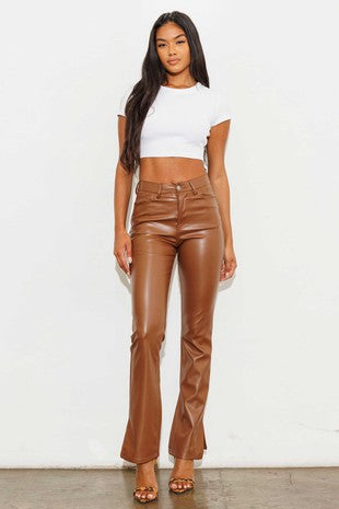Staying Trendy Faux Leather Flare Pants (Brown)