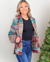 Load image into Gallery viewer, If Boho and Western Could Create a Perfect Combination, Our Aztec Nights Shacket would give all the Vibes! With its Thick Material to keep you warm those winter nights and multi-colored print, we are sure this piece will become your new closet winter staple! 
