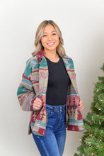 Load image into Gallery viewer, If Boho and Western Could Create a Perfect Combination, Our Aztec Nights Shacket would give all the Vibes! With its Thick Material to keep you warm those winter nights and multi-colored print, we are sure this piece will become your new closet winter staple! 
